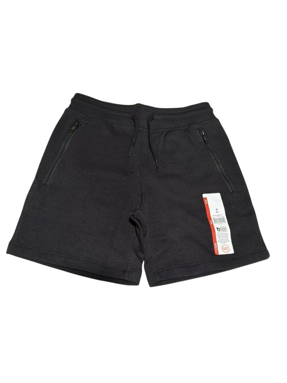 Pull On Zipper Sweat Shorts Medium Black Soot Elastic Waistband & Pockets New